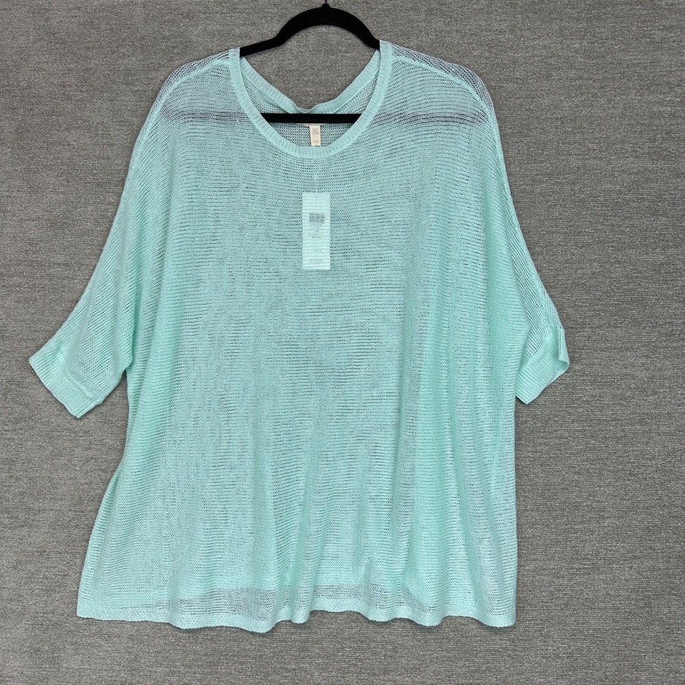 Eileen Fisher Linen Open Knit Bateau Neck Box Top Tunic‎ Mint Green Beachy